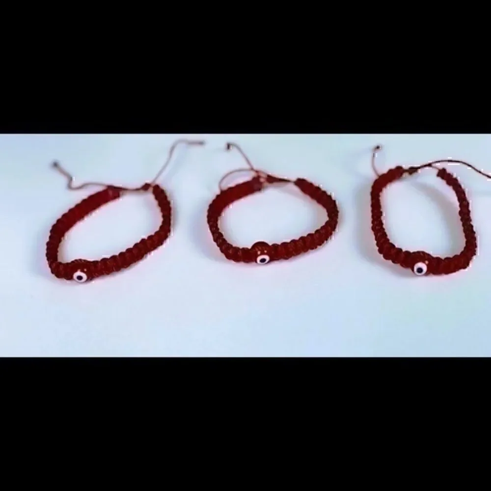 Handmade Lot of 3 red macrame evil eye protection beaded third eye bracelets